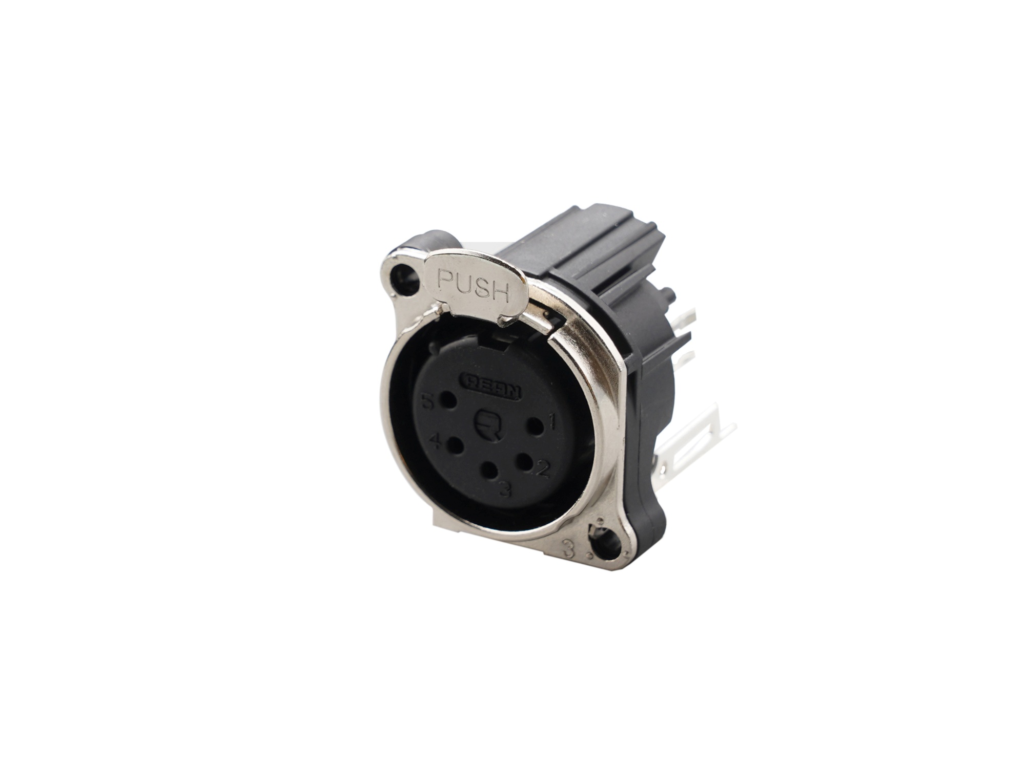 REAN RRX5F-B-022 - 5-pin XLR socket vertical PCB-mount, separate GND and housing with contact, reteszes B housing