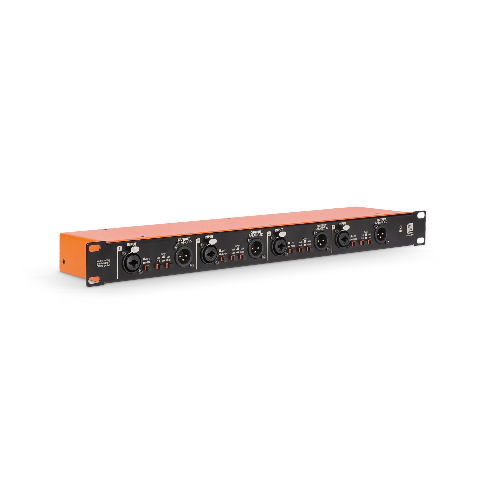 Palmer BRIDGE 4A+ - DI-box / LINE leválasztó, active, 4-channel, 19” 1 U