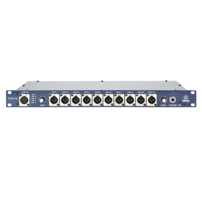 Palmer PB 10 - splitter (splitter) microphone/vonalszintű jelekhez, active, 10-channel, 19”/ 1 U