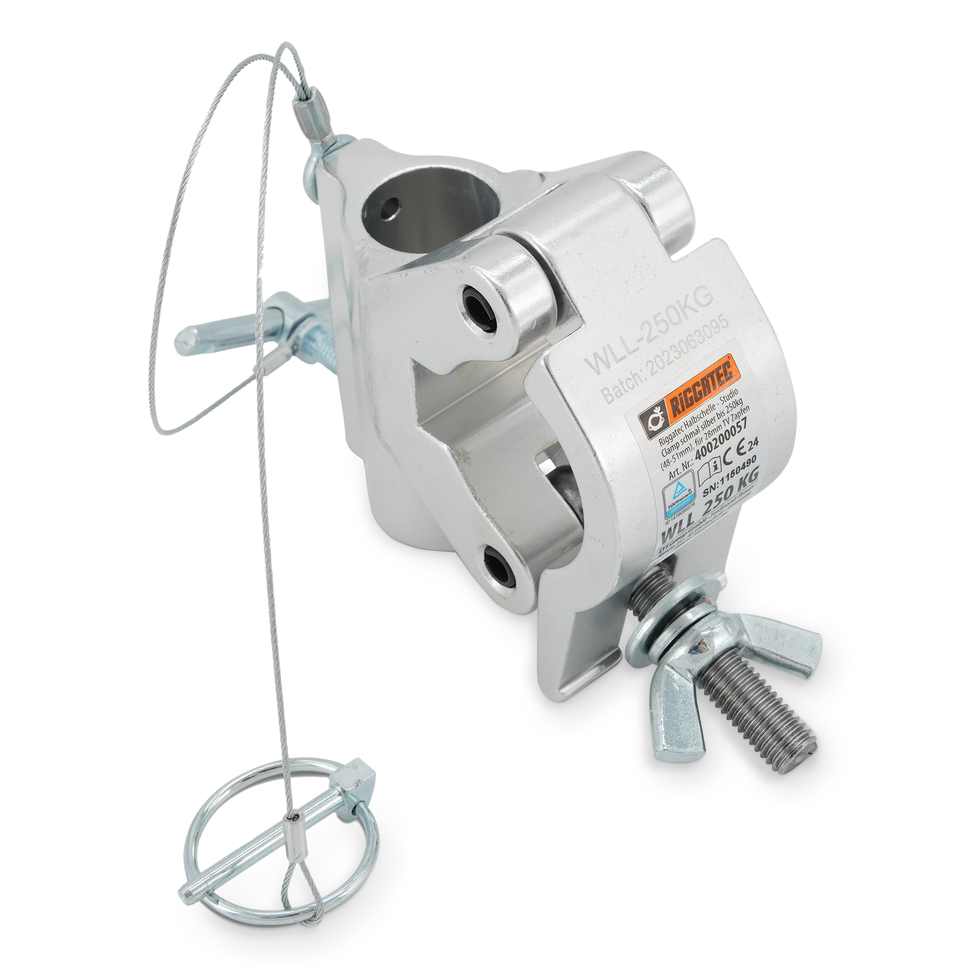 Riggatec 400200057 half coupler clamp TV28 for connector - silver | load capacity 250kg | tube diameter 48-51mm